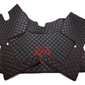 KRAM-TRUCK Gesteppte und bestickte Fußmatten Kompatibel mit Volvo FH4 ​​​​ab 2013 Modell mit Automatikgetriebe für den Boden auf dem Schaumstoff 10 mm Farbe Schwarz Rot Faden